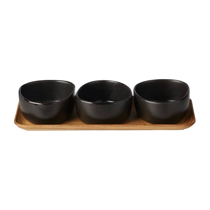 Set di ciotole con vassoio in legno Raw Organic - Titanium black - Aida