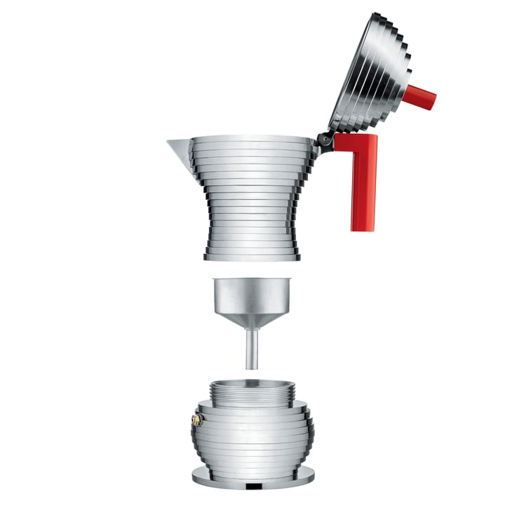 Macchina da espresso 3 tazze Pulcina, manico rosso Alessi