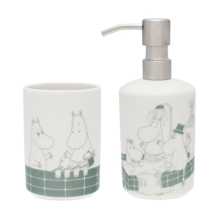 Dispenser per sapone e portaspazzolino Mumin - Momento bagno verde-bianco - Arabia