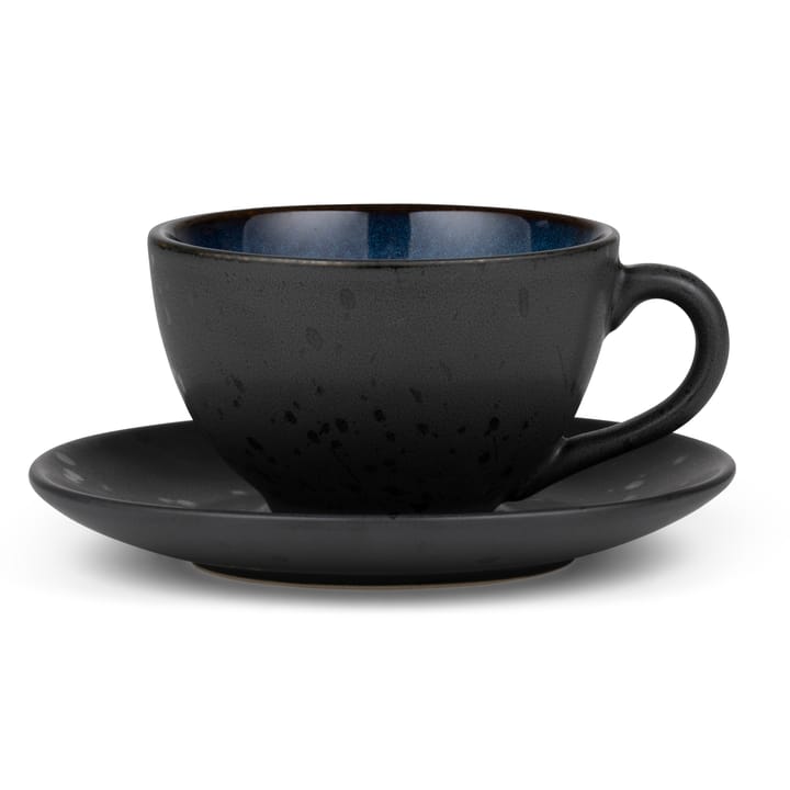 Tazza con piattino Bitz nera, Blu scuro Bitz