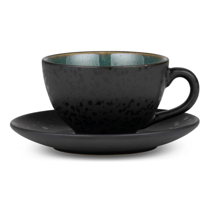 Tazza con piattino Bitz nera, Verde Bitz