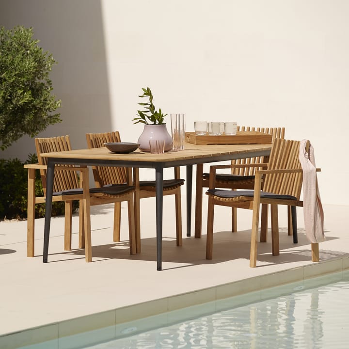 Tavolo da pranzo Core in teak 274x100x74 cm, Cavalletto grigio lava Cane-line