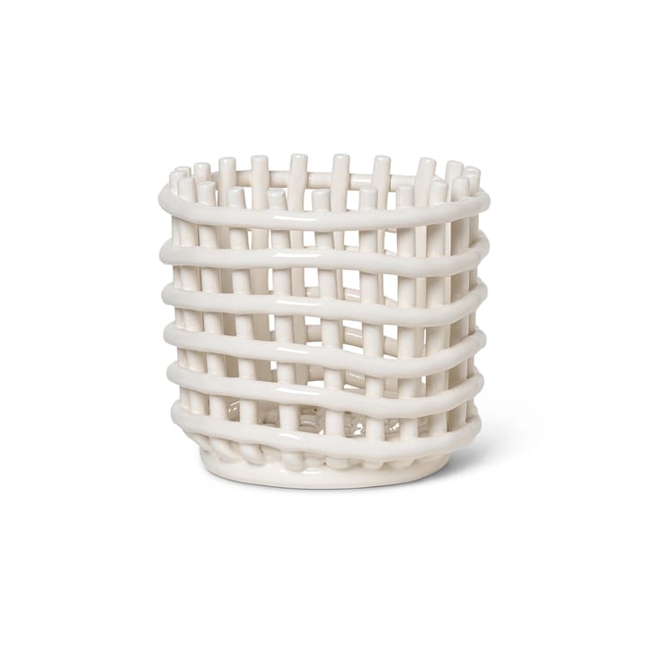 Cestino intrecciato in ceramica Ø 16 cm, bianco sporco ferm LIVING