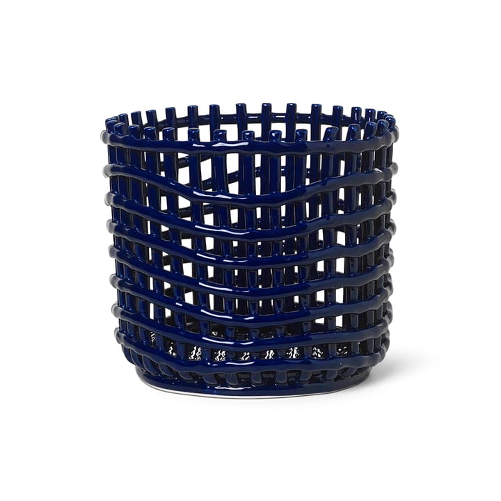 Cestino intrecciato in ceramica Ø 23,5 cm - blu - Ferm LIVING