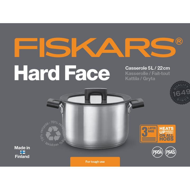 Casseruola in acciaio con coperchio Hard Face  - 5 L - Fiskars