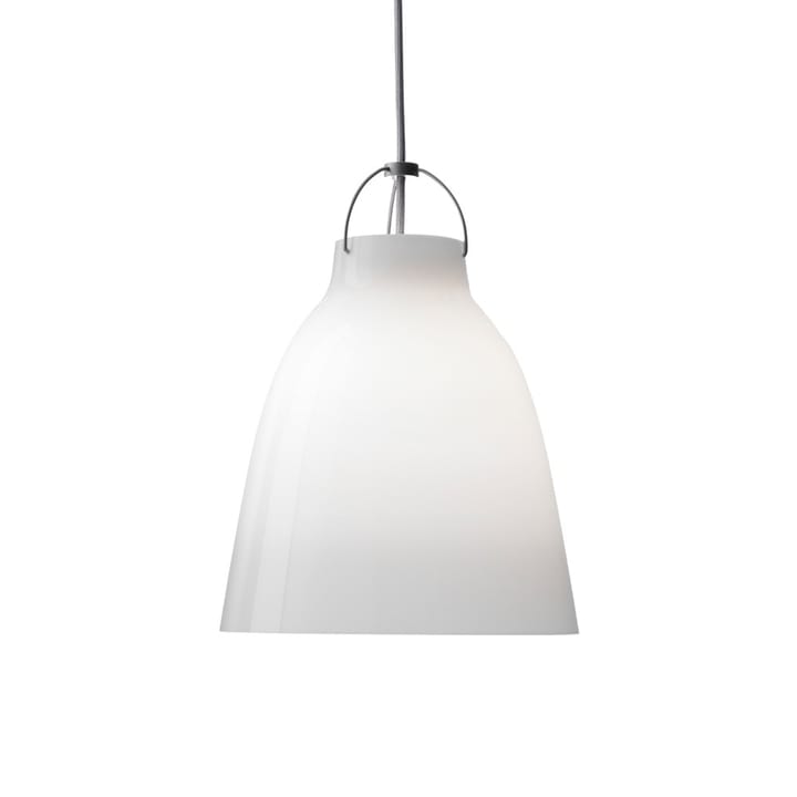 Lampada a sospensione Caravaggio 2, Vetro opale bianco - cavo in tessuto grigio Fritz Hansen