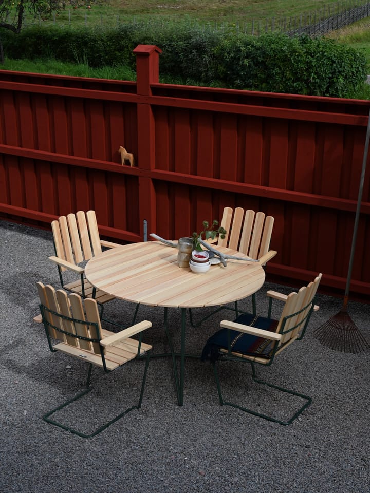 9A tavolo da pranzo, Oiled pine-green base, Ø120 cm Grythyttan Stålmöbler