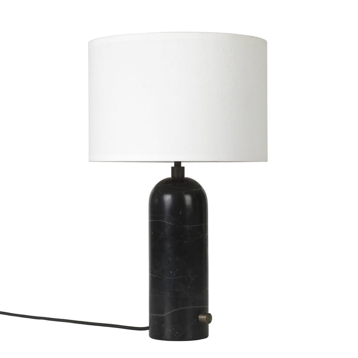 Lampada da tavolo Gravity S, marmo nero + paralume bianco GUBI