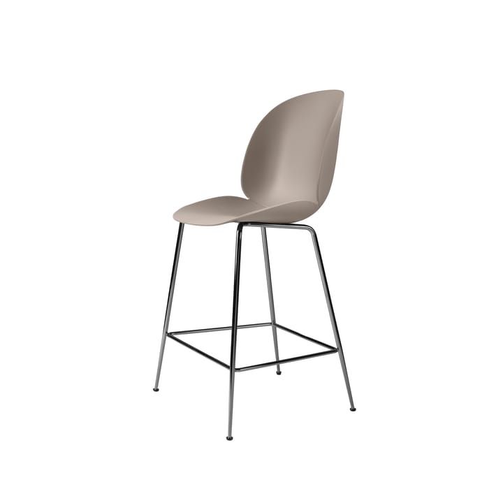 Sedia bassa da bar Beetle - new beige, base in acciaio cromato nero - GUBI