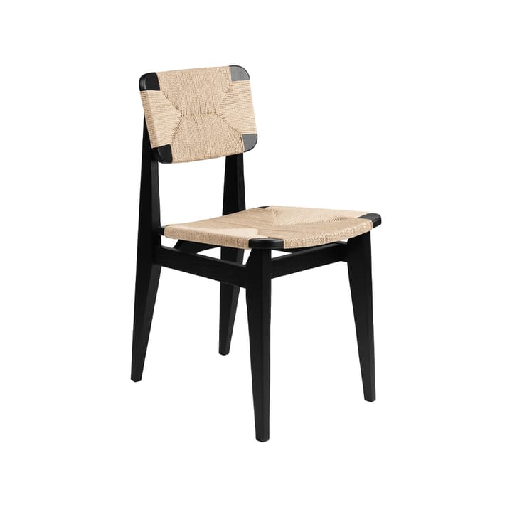 Sedia C-Chair, rovere macchiato nero, seduta e schienale intrecciati in materiale naturale GUBI