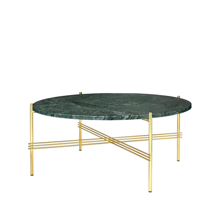 Tavolino TS Round - marmo green Guatemala, Ø 80 cm, base nera - GUBI
