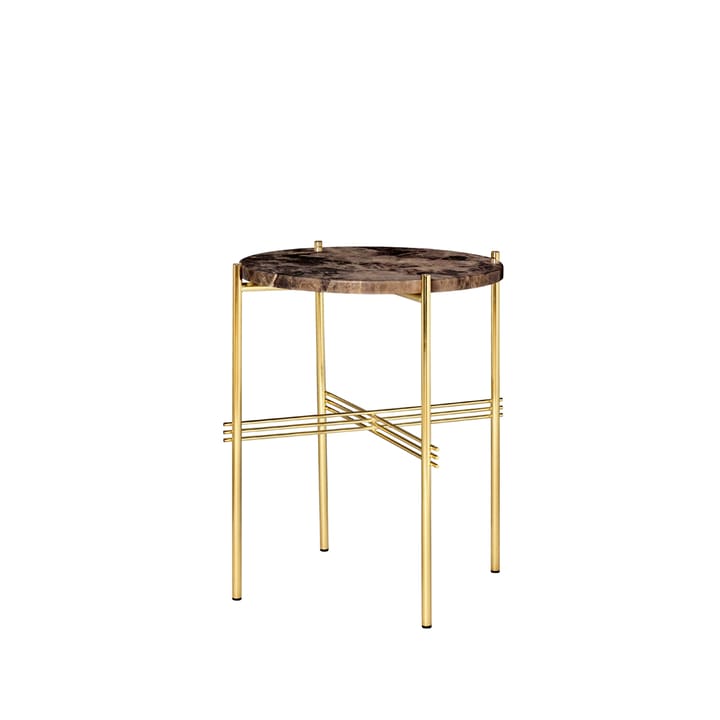 Tavolino TS Round - marmo marrone Emperador, Ø 40 cm, base in ottone - GUBI