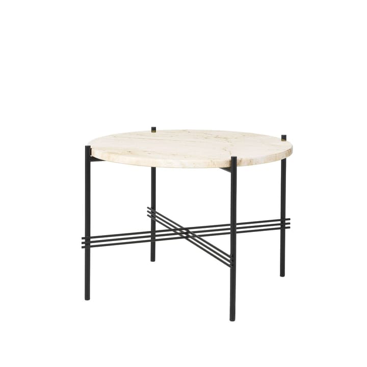 Tavolino TS Round - travertino bianco naturale, Ø 55 cm, base in ottone - GUBI
