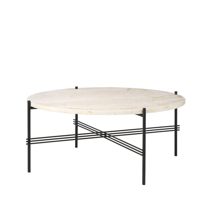 Tavolino TS Round - travertino bianco naturale, Ø 80 cm, base in ottone - GUBI