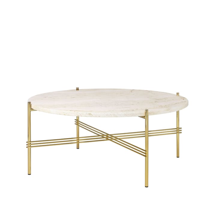 Tavolino TS Round - travertino bianco naturale, Ø 80 cm, base in ottone - GUBI