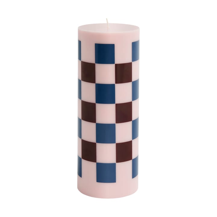 Candela a colonna blockljus grande 25 cm - Pink-bordeaux-dark blue check - HAY