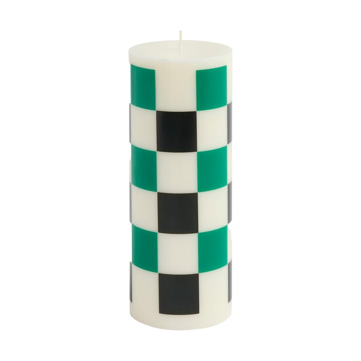 Candela a colonna blockljus media 20 cm - Off white-green-black check - HAY