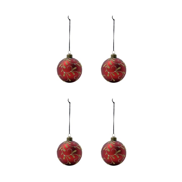 Set di 4 palline di Natale Flori Ø8 cm - Rosso - House Doctor