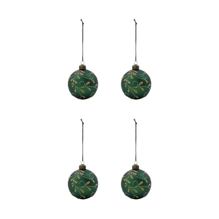 Set di 4 palline di Natale Flori Ø8 cm - Verde - House Doctor