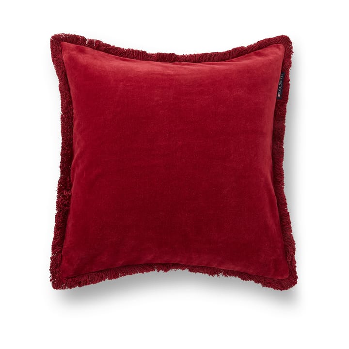 Copricuscino con frange in velluto e cotone biologico 50x50 cm - Rosso - Lexington