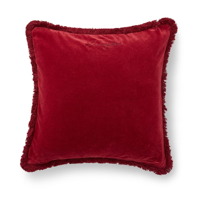 Copricuscino con frange in velluto e cotone biologico 50x50 cm, Rosso Lexington