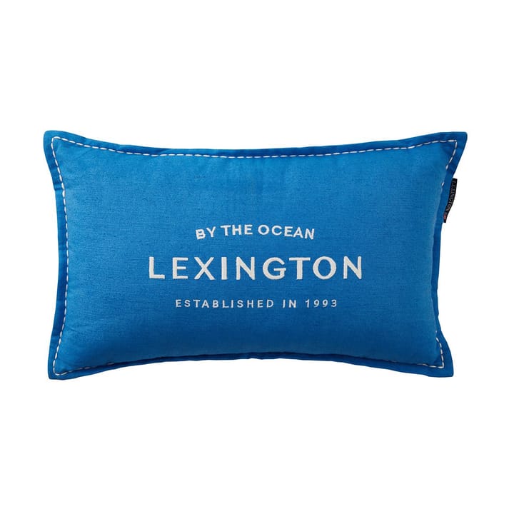 Cuscino in lino/cotone con logo ricamato 30x50 cm, Blu Lexington