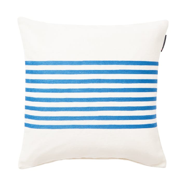 Fodera per cuscino ricamata a righe in cotone/lino 50x50 cm - Off White-blu - Lexington