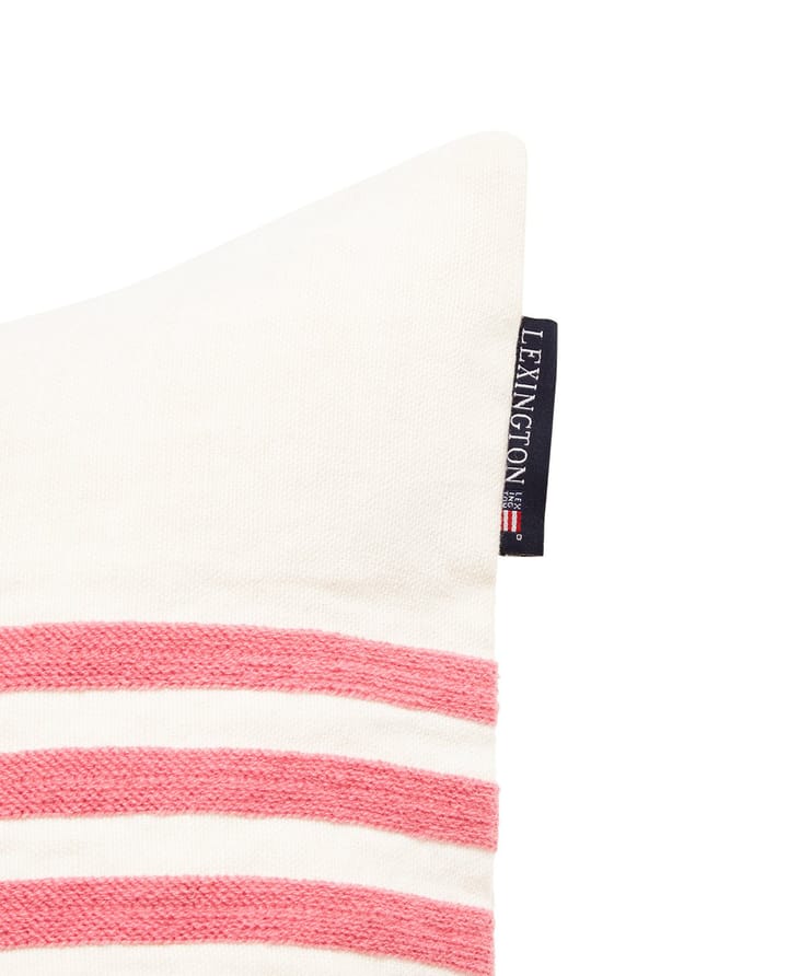 Fodera per cuscino ricamata a righe in cotone/lino 50x50 cm - Off White-rosso - Lexington