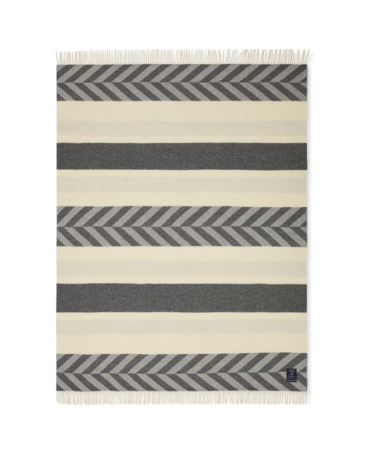 Plaid in lana riciclata Herringbone Striped 130x170 cm - Grey-off white - Lexington