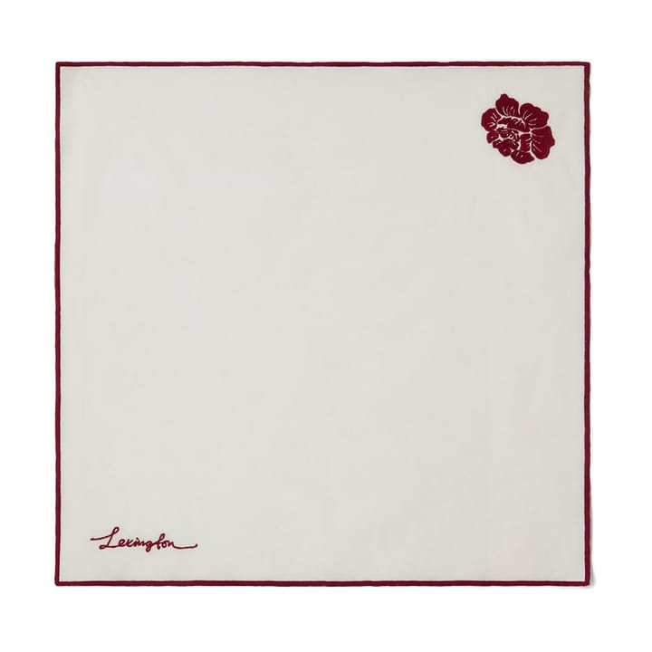 Tovagliolo in misto lino-cotone Flower 50x50 cm, Bianco-rosso Lexington