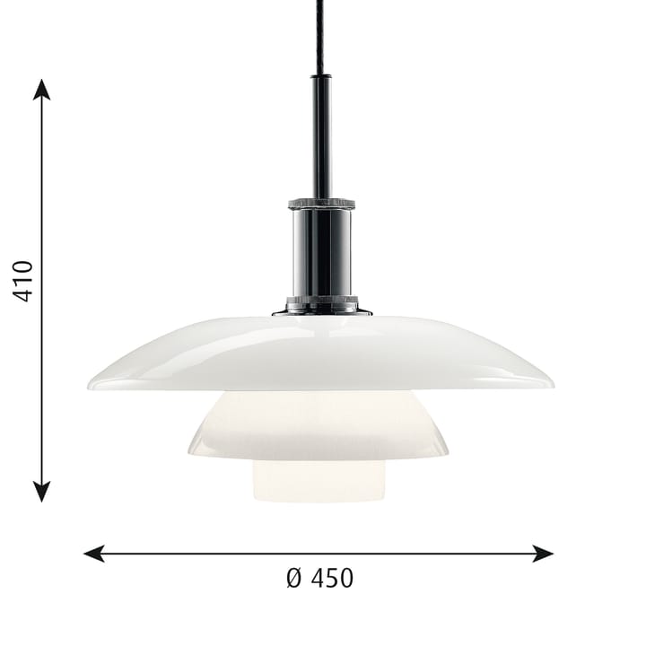 Lampada a sospensione in vetro opalino PH 4½-4, Cromo Louis Poulsen