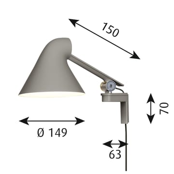 Lampada da parete a braccio corto NJP - Grigio chiaro - Louis Poulsen