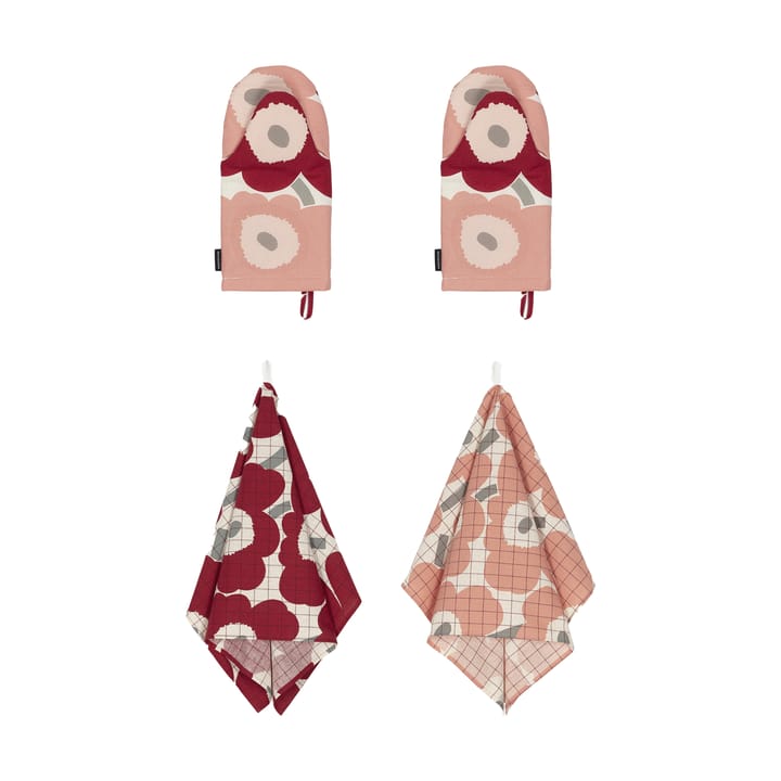 Canovaccio+guanto da forno Pieni Unikko 4 pezzi - Cotton-dark cherry-rose - Marimekko