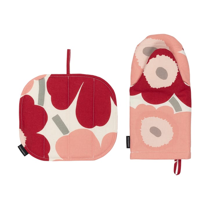 Guanto da forno + presina Pieni Unikko 2 pezzi - Cotton-dark cherry-rose - Marimekko