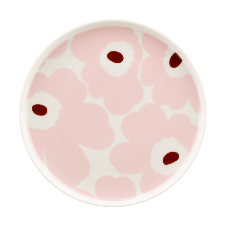 Piatto Unikko Ø 20 cm - Bianco-rosa chiaro-chestnut - Marimekko