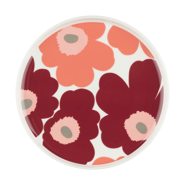 Piatto Unikko Ø 20 cm - White-dark cherry-salmon red - Marimekko