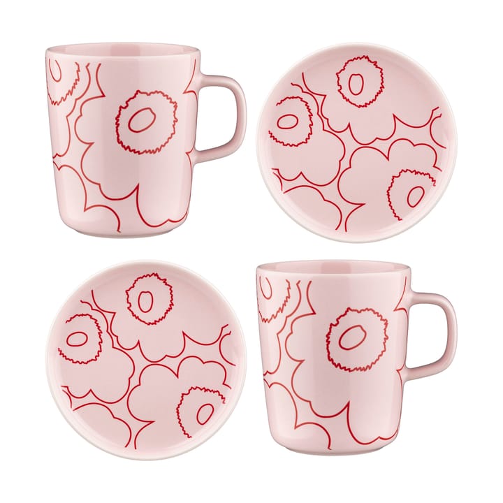 Piirto Unikko Oiva φλιτζάνι 25 cl και πιατάκι Ø13,5 cm 4 τεμάχια - Rosa - Marimekko