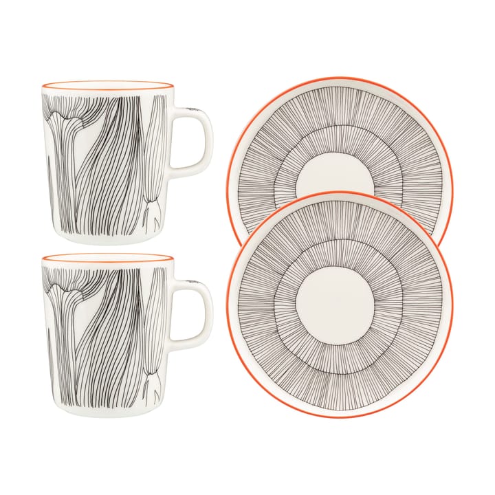 Set colazione Kukat Puhkeavat 4 pezzi - Bianco-nero-Arancio - Marimekko