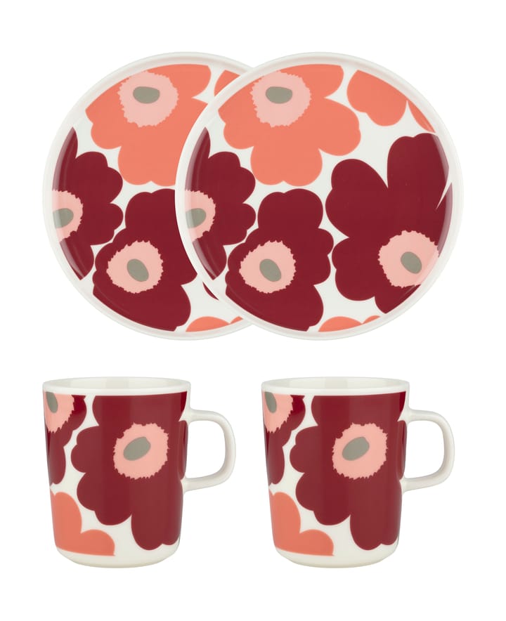 Set colazione Unikko - White-dark cherry-salmon red - Marimekko