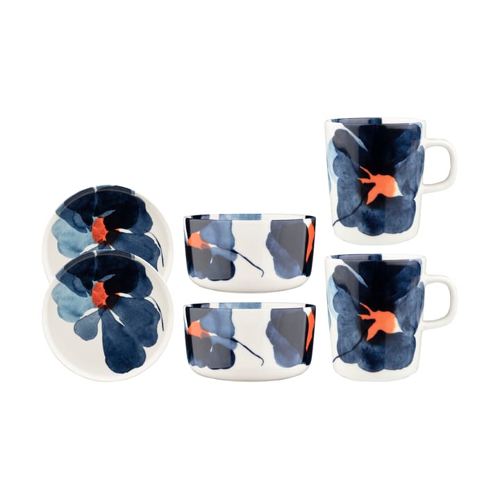 Set colazione Valssi 6 pezzi - Bianco-blu scuro-Arancio - Marimekko