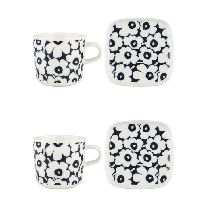 Set di tazza e piattino Pikkuinen Unikko 20 cl 4 pezzi - Dark blue-white - Marimekko