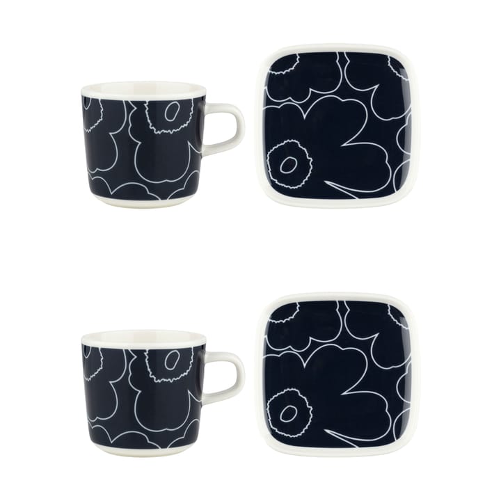 Set Piirto Unikko con tazza e piattino 20 cl 4 pezzi - White-dark blue - Marimekko