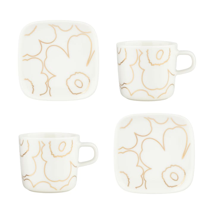 Set Piirto Unikko con tazza e piattino 20 cl 4 pezzi - White-gold - Marimekko