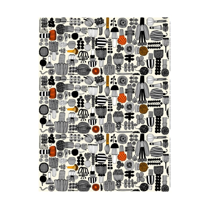 Tela cerata Puutarhurin Parhaat - Bianco-nero-Arancio - Marimekko