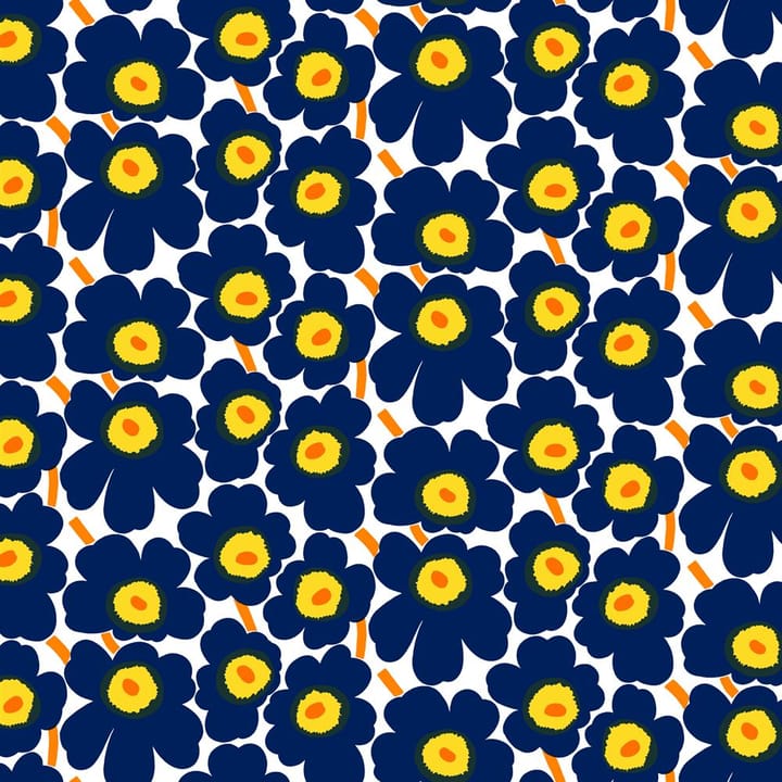 Tessuto in cotone Pieni Unikko - Bianco-Blu-Giallo - Marimekko