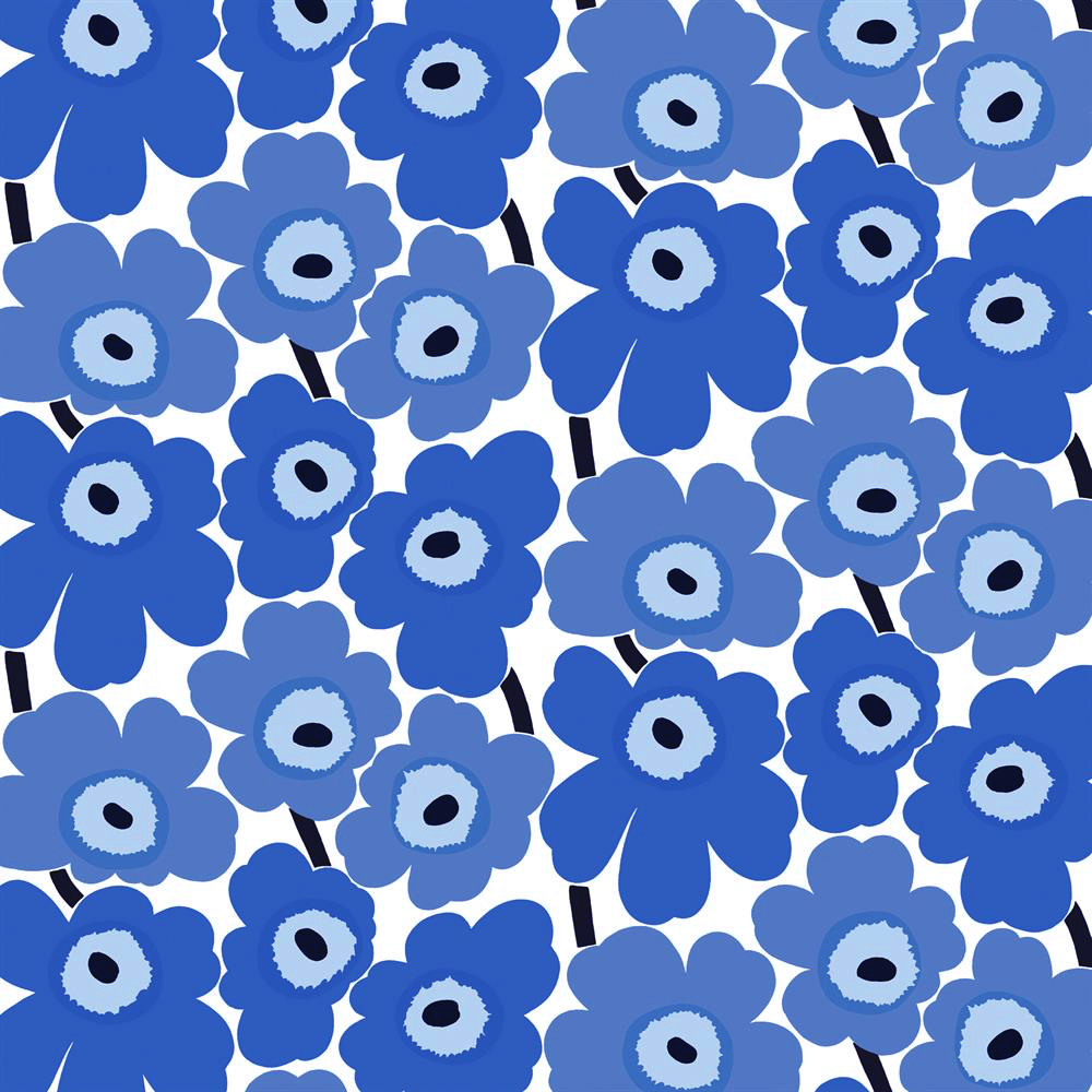 Marimekko Pieni Unikko copricuscino bianco naturale & beige & blu