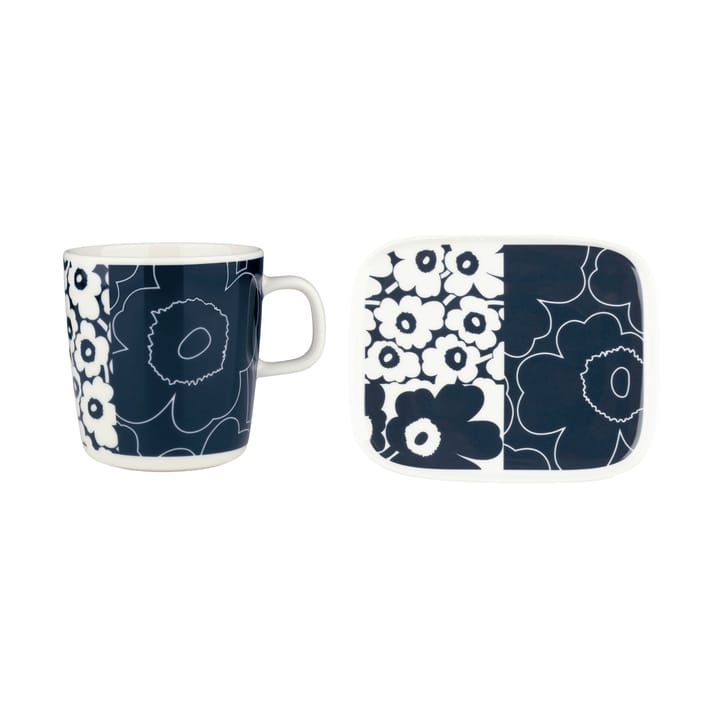 Vassoio + tazza Unikko kollaasi 2 pezzi - White-dark blue - Marimekko