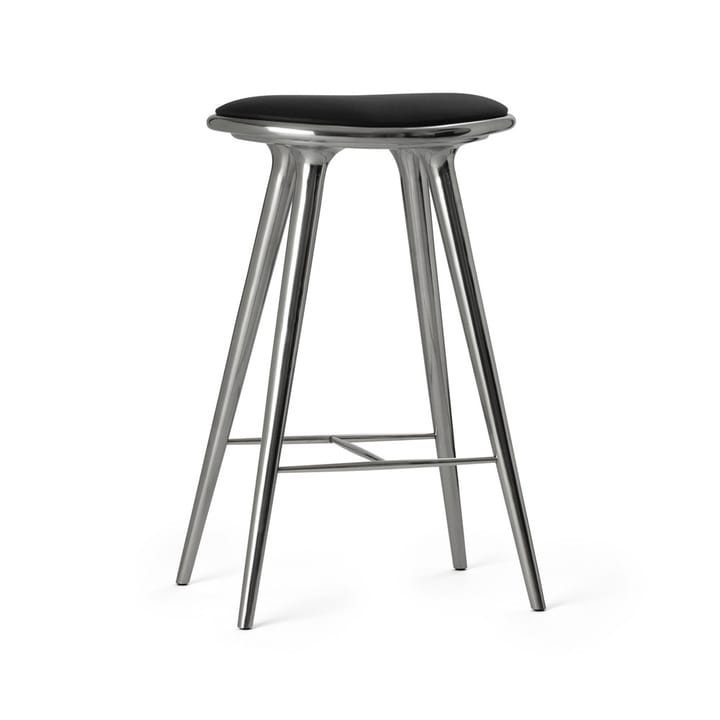 Sgabello da bar alto High, 74 cm - cuoio nero, base in alluminio - Mater