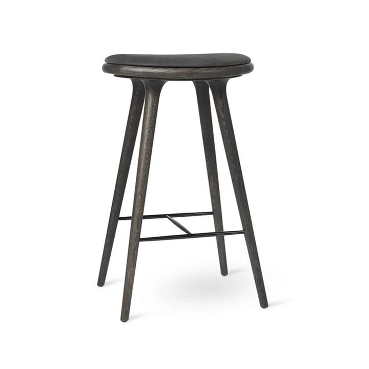 Sgabello da bar alto High, 74 cm - cuoio nero, base in rovere grigio Sirka - Mater