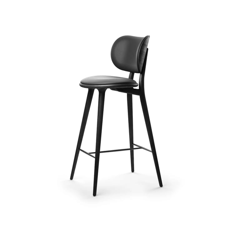 Sgabello da bar alto Mater High Stool Backrest - Cuoio nero, base in faggio tinto nero - Mater